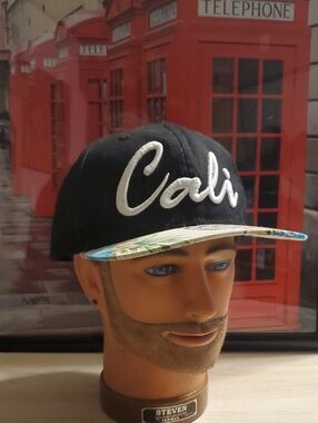 Cali California 3D Hawaiian Floral Flower Brim Hat Cap Snapback Pastel BLK Leaf